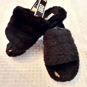 UGG Fluff Yeah Slide Black Shearling Slingback Slippers Women’s 5.5 Youth 4